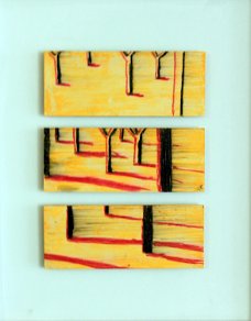 Die Schatten werden länger, Ölkreide/Wachs auf Sperrholz, 50 x 50 cm